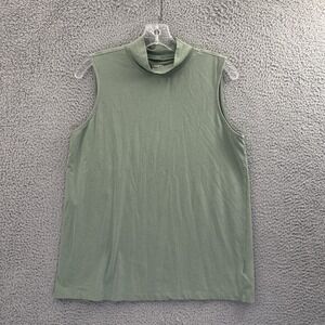 Lands' End Sleeveless Mock Neck Top Shirt Cotton Green Minimalist Women's Medium